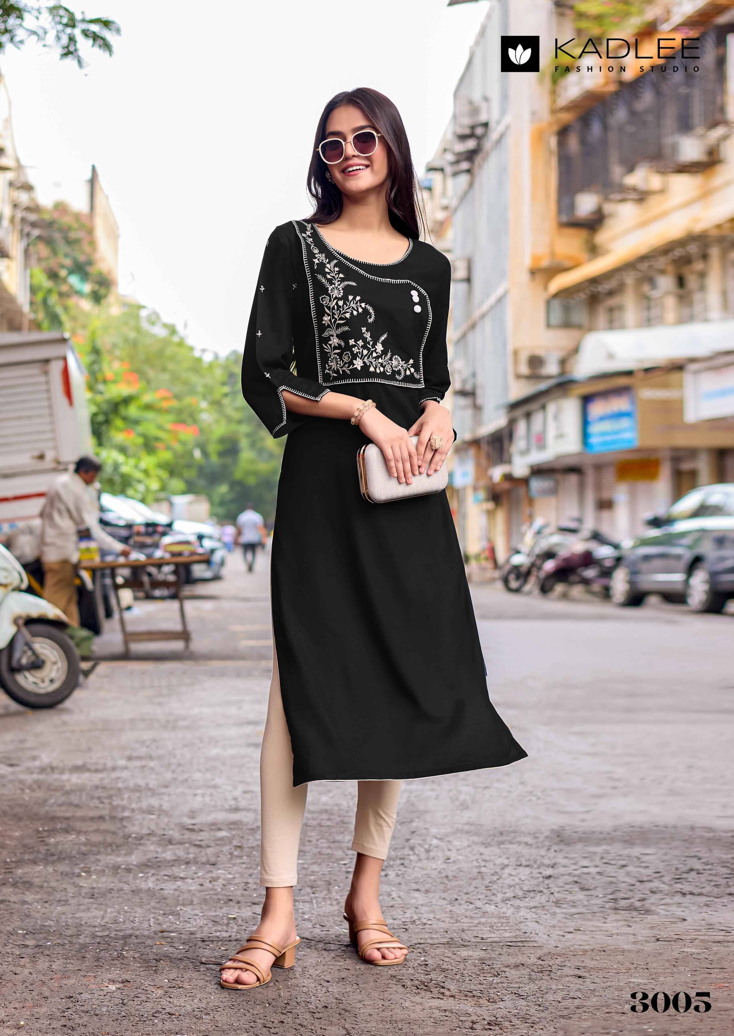 Yashvi By KADLEE 3001 to 3006 Series Designer Casuals Wear Collection Rayon Kurtis With Tread & Hand work At Wholesale Price